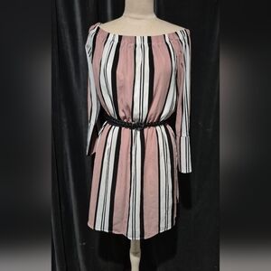 Dex Long Sleeve Pink and Black Striped Dress